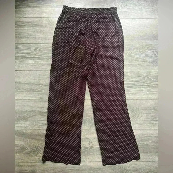 Theory Wide Leg Navy Wine White 100% Silk Patterned Pqnts Size S - Picture 2 of 8